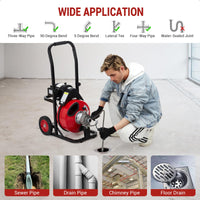 Garvee Auto Feed 75 FT x 1/2 Inch Drain Cleaner Machine with 250W Motor, Portable Sewer Snake Auger with 8 Cutters & Air-activated Foot Switch, Fits 1" to 4" Pipes, Black & Red