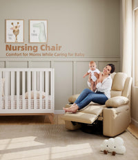 Garvee Oversized 27" Recliner Chairs with Heat and Massage, 360° Swivel Lazy Boy Recliner Chair for Adults, Manual Rocking Chair with Cup Holder for Living Rooms, Bedrooms and Nurseries, Beige