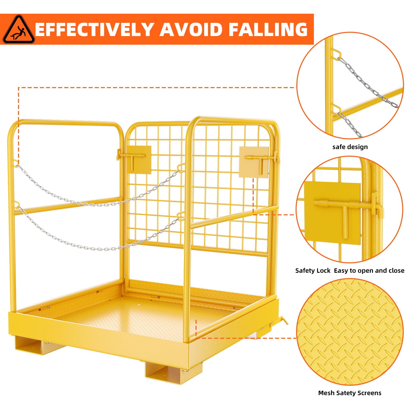 Garvee Forklift Safety Cage, 36"x36" Heavy Duty Forklift Man Basket Foldable Forklift Work Platform with Double Chain Guardrail Perfect for Aerial Work