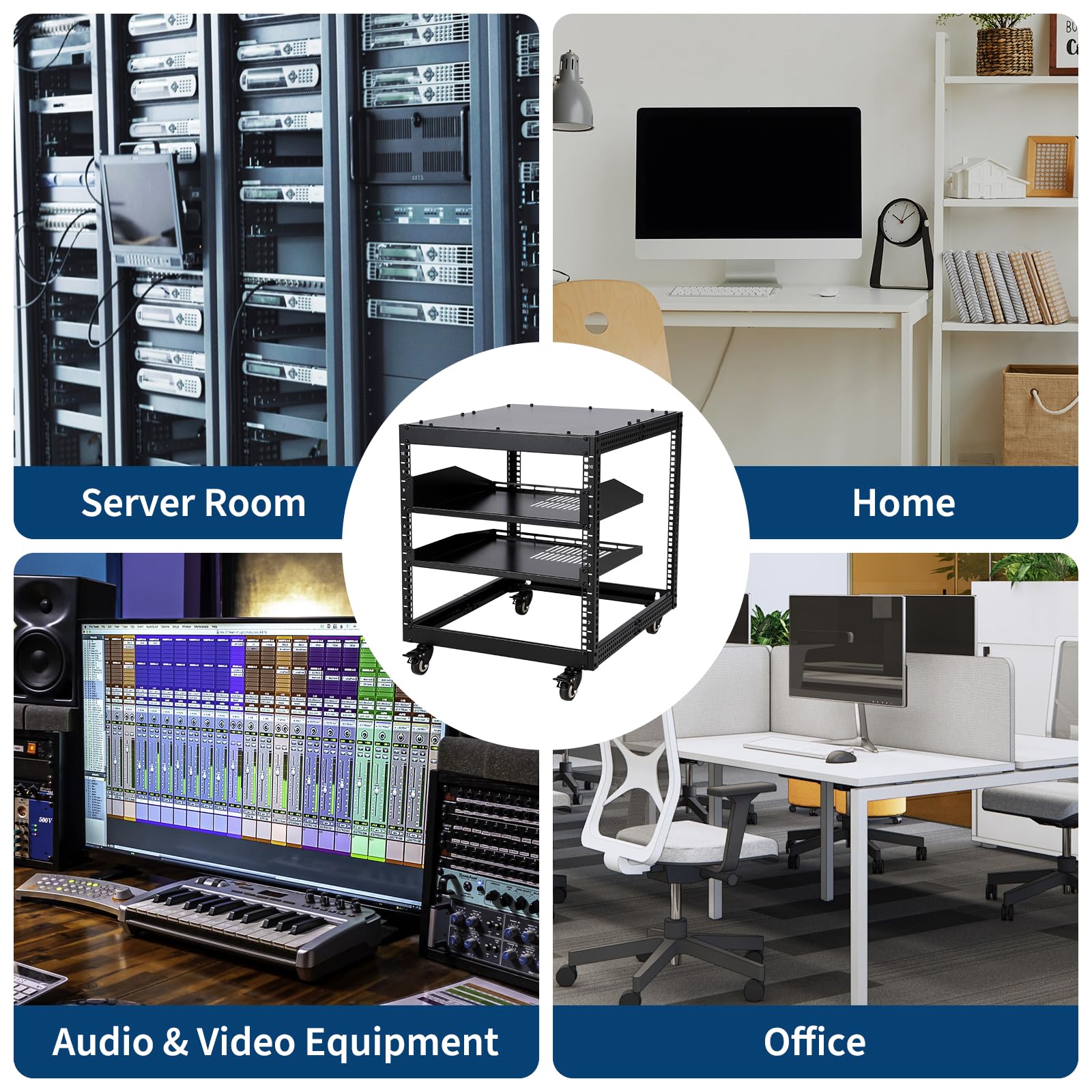 Garvee 10U Open Frame Server Rack, 23''-40'' Adjustable Depth, Wall Mount & Free Standing Network Rack with 4 Lockable Casters & 2pcs 1U Server Rack Shelf, Holds All Your IT/AV Equipment Rack