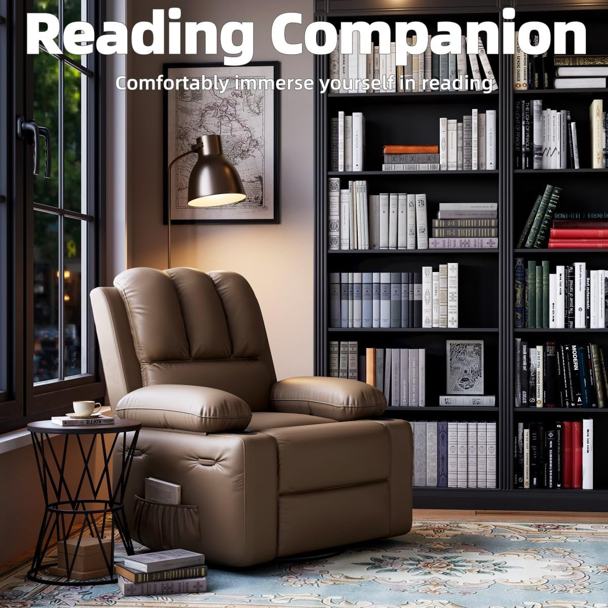 Garvee Oversized 27" Recliner Chairs with Heat and Massage, 360° Swivel Lazy Boy Recliner Chair for Adults, Manual Rocking Chair with Cup Holder for Living Rooms, Bedrooms and Nurseries, Tan