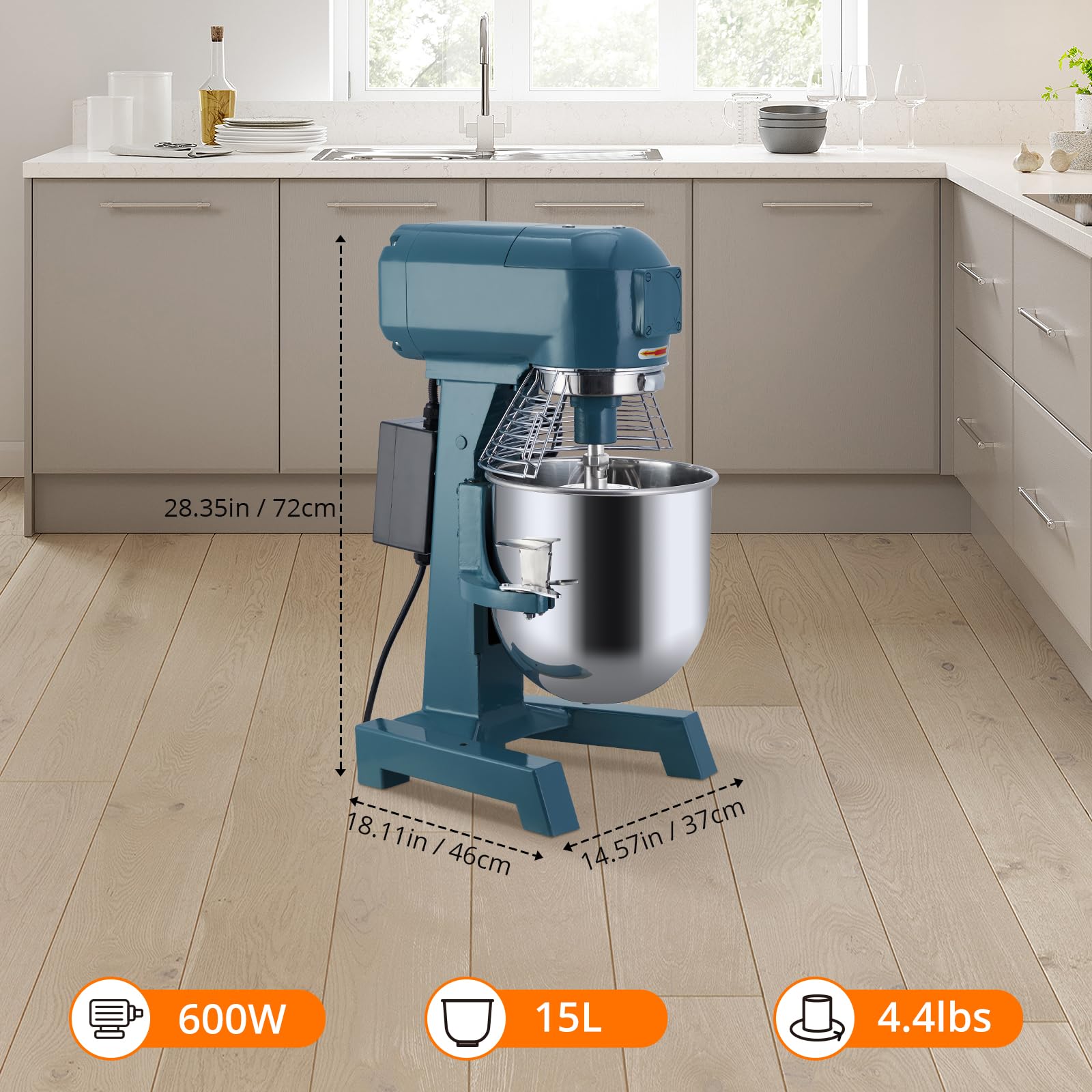 Garvee 15QT Commercial Food Mixer, Professional Large Stand Mixer With 3-Speed Adjustable, Heavy Duty Electric Dough Mixer for Restaurant Industrial Grade, Steel Bowl, Dough Hooks