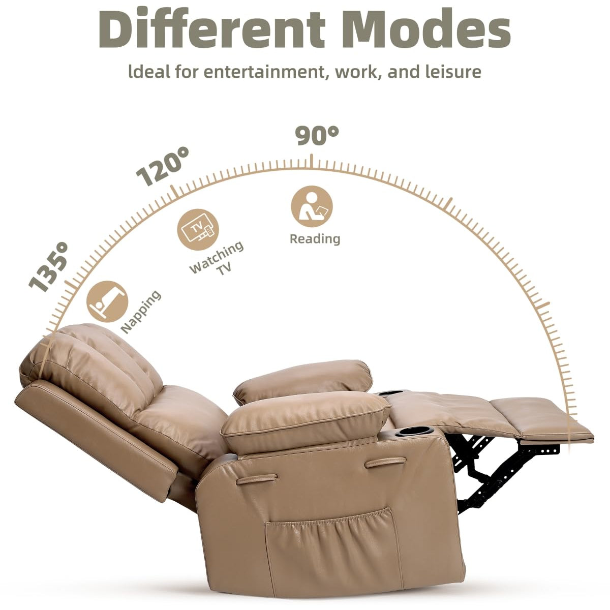 Garvee Oversized 27" Recliner Chairs with Heat and Massage, 360° Swivel Lazy Boy Recliner Chair for Adults, Manual Rocking Chair with Cup Holder for Living Rooms, Bedrooms and Nurseries, Tan