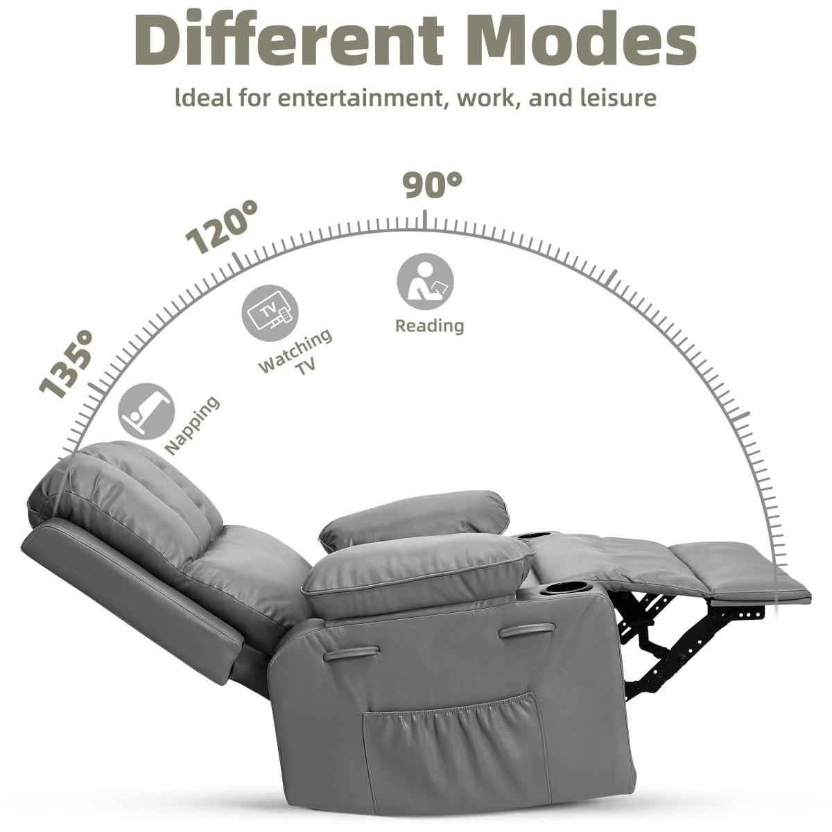 Garvee Oversized 27" Recliner Chairs with Heat and Massage, 360° Swivel Lazy Boy Recliner Chair for Adults, Manual Rocking Chair with Cup Holder for Living Rooms, Bedrooms and Nurseries, Gray