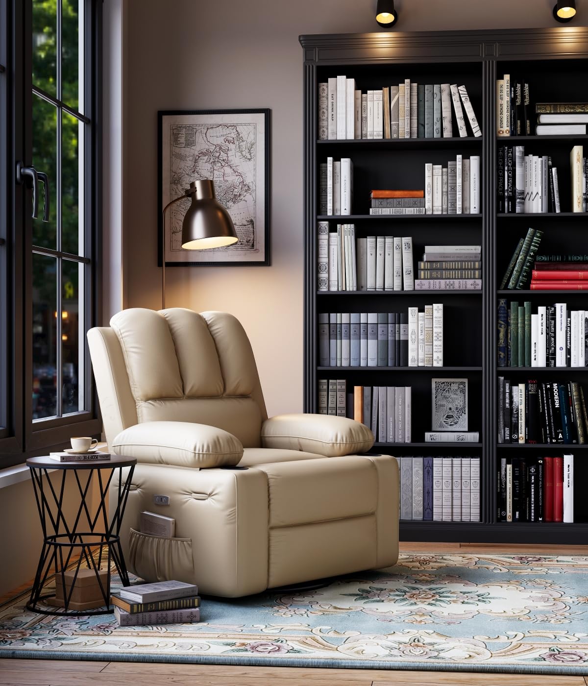Garvee Oversized 27" Recliner Chairs with Heat and Massage, 360° Swivel Lazy Boy Recliner Chair for Adults, Manual Rocking Chair with Cup Holder for Living Rooms, Bedrooms and Nurseries, Beige