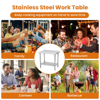 Garvee 36"L x 24"W x 35"H Stainless Steel Table for Prep & Work with Backsplash, Commercial Metal Kitchen Prep Table with Hooks and Adjustable Shelf, Heavy Duty Table for Home Garage Restaurant