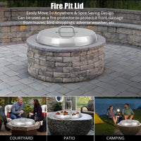Garvee Fire Pit Cover – 27" Round Stainless Steel with Handle, Compatible with Bonfire, Inset Fire Pit Lid, Outdoor Patio Camping, Silver
