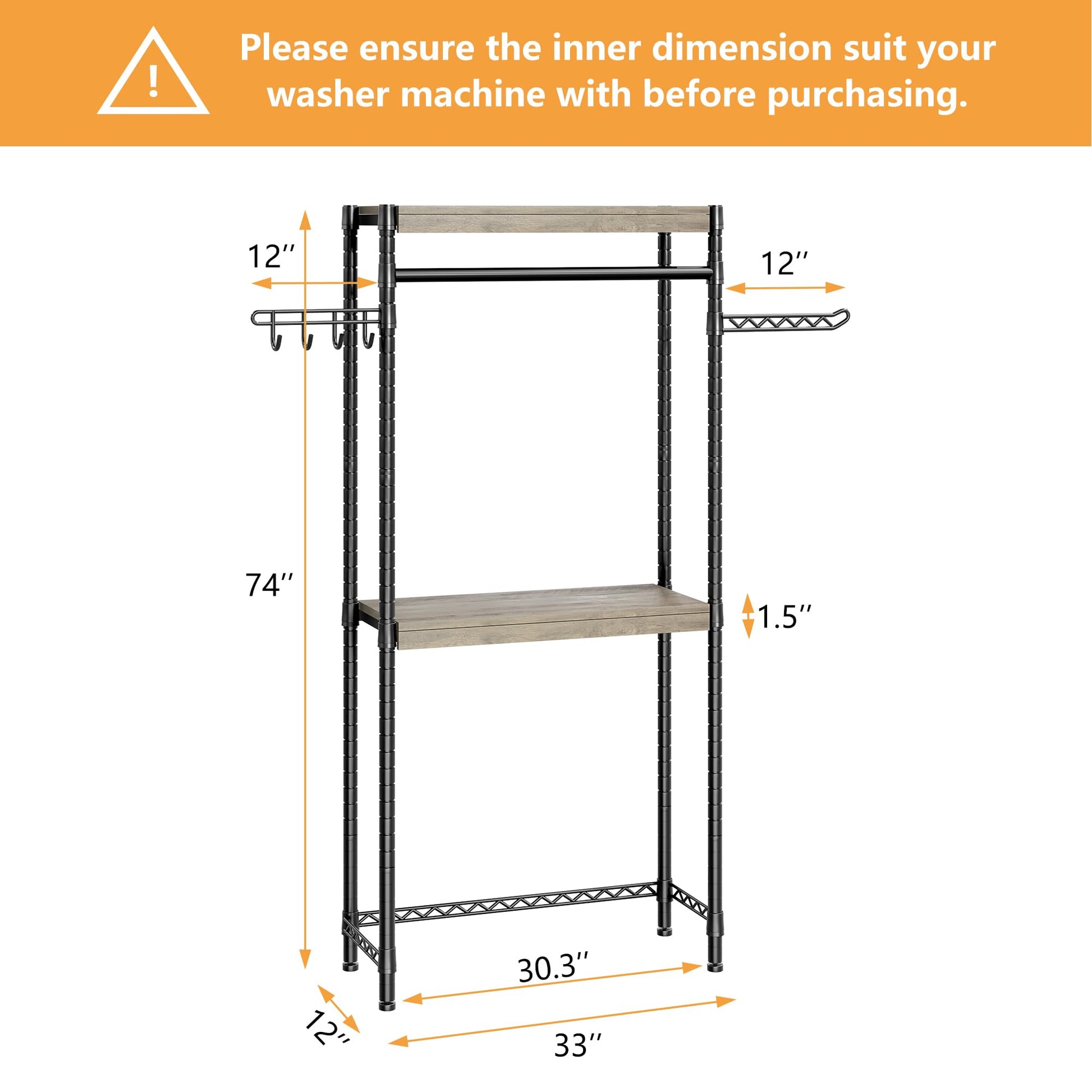 Garvee Over The Washer and Dryer Storage Shelf- Laundry Room Organization Space Saving Laundry Drying Clothes Racks Heavy Duty Adjustable Height Bathroom Shelf for Home Decor (Metal, 30" A)