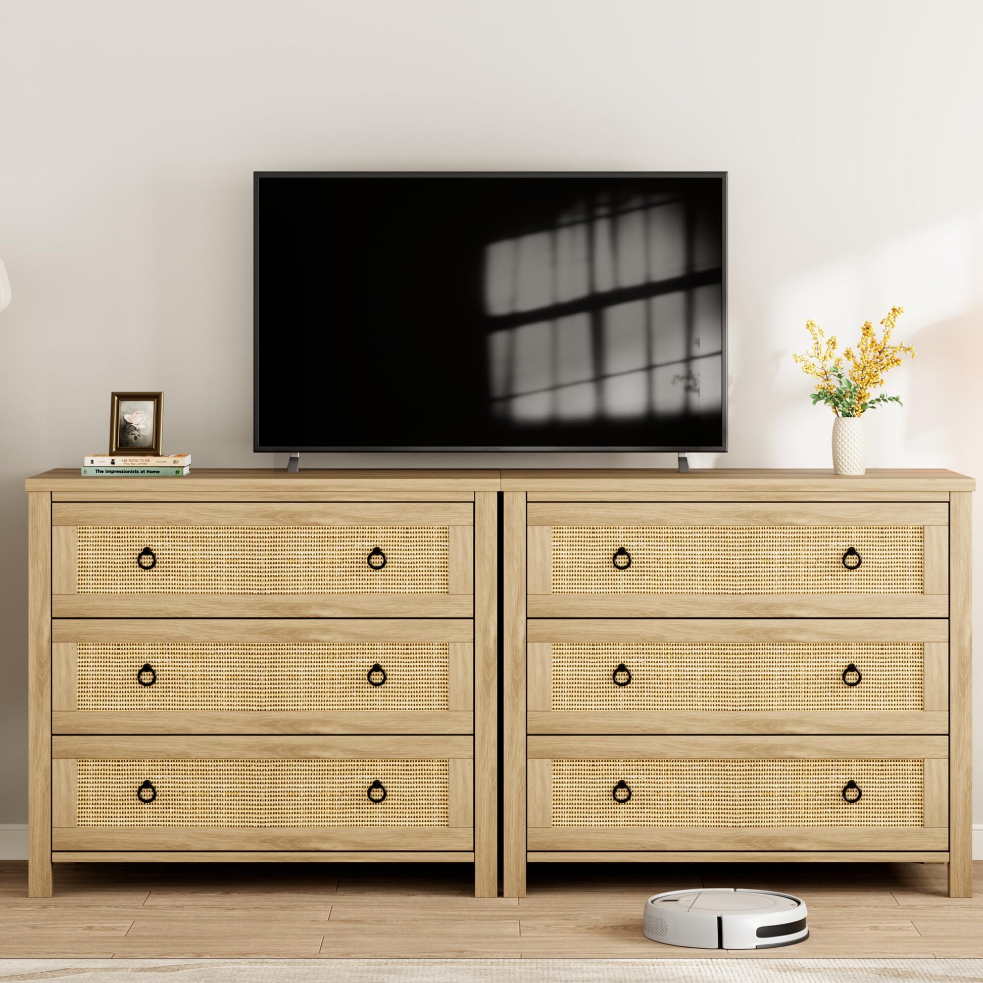 Garvee Rattan 3 Dresser for Bedroom, 29" Tall Dresser, Boho Tall Drawer Dresser with Storage, Wooden Closet Dressers Chest of Drawers Freestanding for Bedroom, Nursery, Living Room, Natural