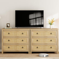 Garvee Rattan 3 Dresser for Bedroom, 29" Tall Dresser, Boho Tall Drawer Dresser with Storage, Wooden Closet Dressers Chest of Drawers Freestanding for Bedroom, Nursery, Living Room, Natural