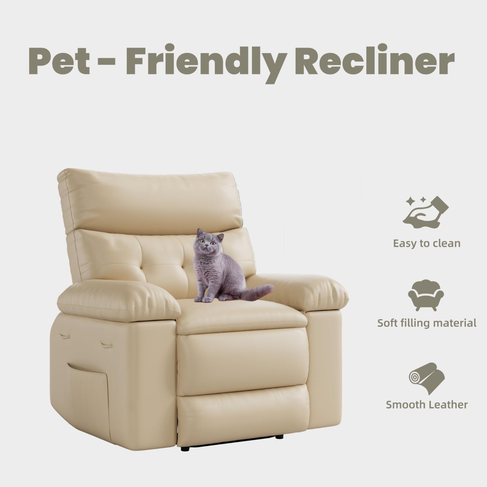 Garvee Oversized Wide Massage Recliner Chair, PU Leather Large Manual Recliner for Adults, Ultimate Comfort Lazy Boy with 1.5X Sponge Filling and Easy Recline Mechanism for Relaxation, Beige