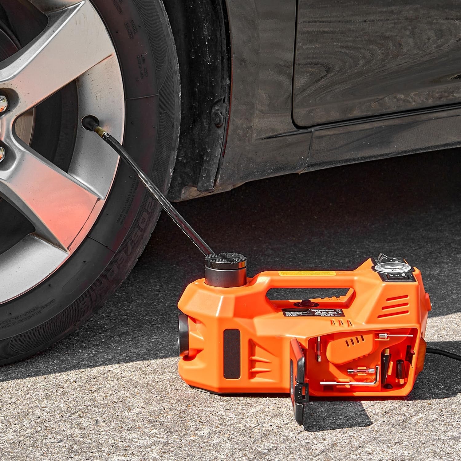 Garvee 5-Ton Electric Hydraulic Car Jack, Portable Vehicle Lift with Built-in Tire Inflator Pump & LED Light for Sedan, SUV, MPV, and Truck - Lifting Range 155-450mm, Ideal for Urgent Tire Changes & Repairs