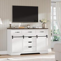 Garvee 6 Drawer Dresser, 47 Inch Farmhouse Chest of Drawer with 2 Sliding Barn Doors, Rustic Wooden Storage Cabinet with Adjustable Shelves for Bedroom Living Room Dining Room