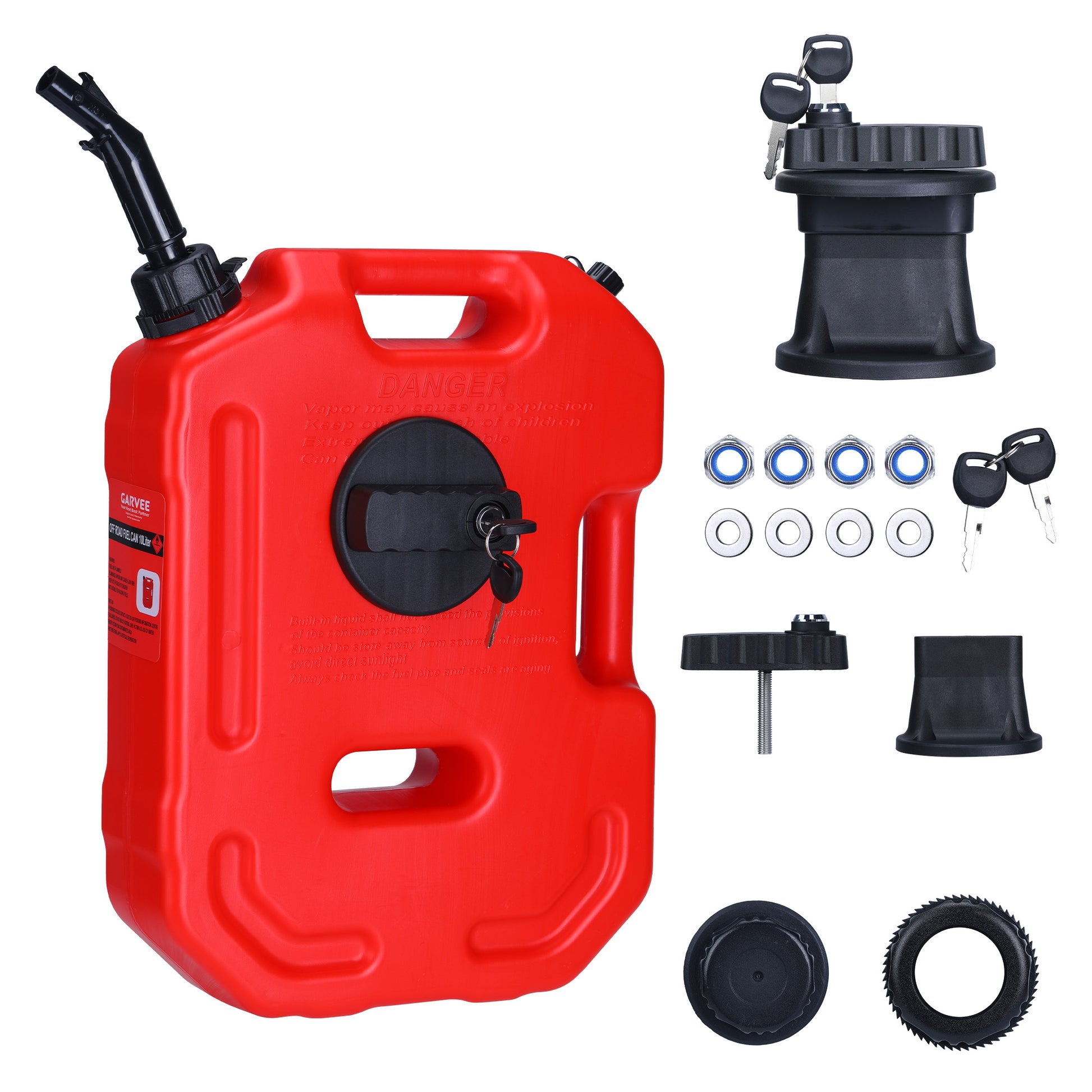 Garvee Secure 10L Portable Gas Can with Locking Mounting Bracket – Heavy-Duty HDPE Fuel Tank for Car, Motorcycle, SUV, ATV, UTV – Key Lock, U-Bolt for 1" Tube – US Market, 2 Gallon Capacity, Lockable