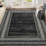 Garvee Dark Gray Washable Bordered Area Rug 5' × 7', Non Slip Low Pile Non Shedding Rug, Modern Distressed Geometric Rug for Living Room Dining Room Bedroom - Dark Gray