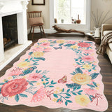 Garvee 10x13 Floral Area Rug Ultra Large Irregular Living Room Rugs Modern Aesthetic Soft Rug for Dining Room Stain Resistant Machine Washable Rug Indoor Home Office Carpet, Pink - Pink