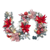 Garvee 6ft Pre-Lit Christmas Garland With Lights, Battery Operated Xmas Garland With 20 Lights Ball Ornaments Ribbons Bows for Mantle Table Centerpiece Indoor Outdoor Home Decor, Red and White