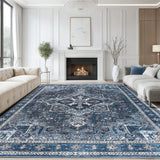 Garvee 8' x 10' Large Vintage Persian Medallion Area Rug, Washable Non-Slip Low-Pile Chenille Rug for Living Room & Bedroom, Blue - Blue