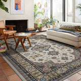 Garvee 2x6 Runner Rug Washable Traditional Medallion Bordered Carpet Runner Ultra Soft Low Pile Non Slip Indoor Mat, Portable Lightweight Stain Resistant Long Rugs for Hallway, Laundry, Beige - Beige