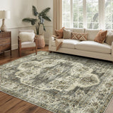 Garvee 5'x7' Area Rugs Vintage Floral Distressed Rug ,Non-Slip Low Pile Distressed Indoor Carpet Soft Rug for Living Room Bedroom - Dark Brown