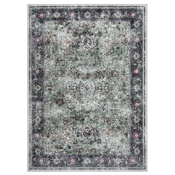 Garvee Persian Green 2x6 Living Room Washable Non Slip Vintage Retro Rugs Low Pile Chenille Print Rug for Bedroom Dining Room Home Office