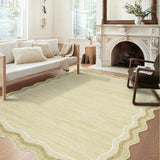 Garvee Modern Abstract Area Rug 8x10 Scalloped Washable Rug for Living Room , Non-Slip Non-Shedding Soft Floor Mat, Low-Pile Foldable Print Carpet for Dining Room Home Office, Beige - Beige