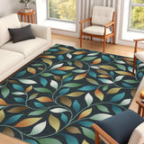 Garvee Extra Large Modern Area Rug 9'x12' Leaves Pattern Non Slip Non Shedding Throw Carpet Ultra Soft Foldable Botanical Floor Cover Low Pile Floral Throw Rug for Kids/Play Room, Blue - Gray Blue