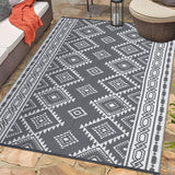 Garvee Outdoor Grey & White 6x9 Persia Reversible Plastic Straw Rug, Modern Large Mat for RV Patio Deck Camping Beach Backyard Picnic - Gray & White
