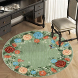 Garvee Floral Washable Round Rugs 4ft Non-Slip Soft Circle Rug Ultra-Thin Small Circle Carpet Non-Shedding Modern Circular Rugs for Entryway Kitchen Bedroom Nursery Bathroom, Green - Green
