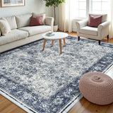 Garvee Persian Blue 10x13 Living Room Washable Non Slip Vintage Retro Rugs Low Pile Chenille Print Rug for Bedroom Dining Room Home Office - Blue