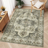 Garvee 6'x9' Area Rugs Vintage Floral Distressed Rug ,Non-Slip Low Pile Distressed Indoor Carpet Soft Rug for Living Room Bedroom - Light Brown
