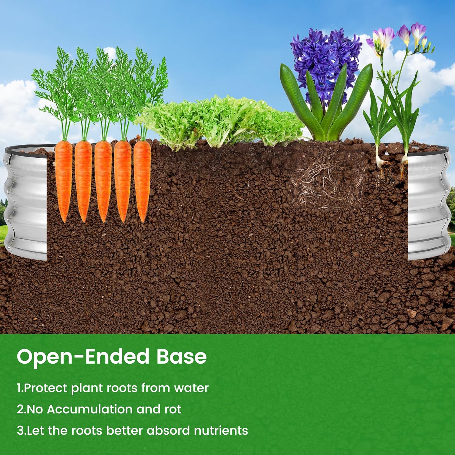Garvee Raised Garden Bed 4.5×2×1ft Silver Galvanized Metal Planter Box + Anti-Rust + Open Bottom + Rubber Edge + Outdoor Use