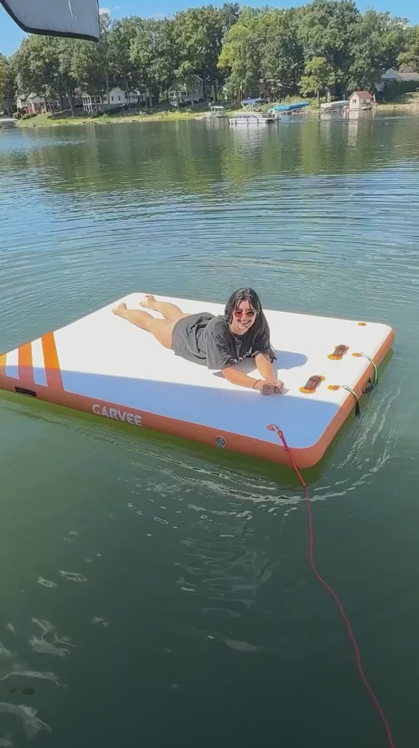 Garvee 6x5ft Inflatable Floating Dock - 800 lbs Capacity Marine-Grade PVC Party Mat for 3-5 People, Non-Slip Floating Platform for Lakes, Pools & Boat