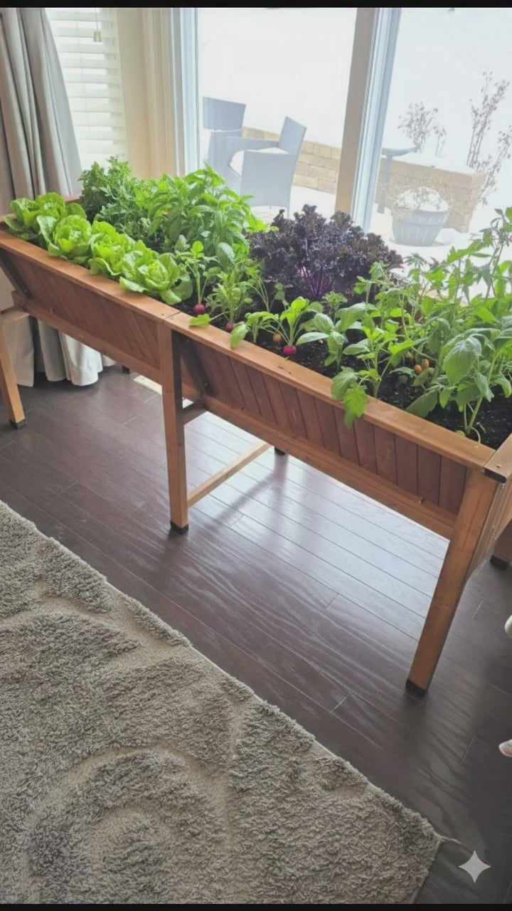 Garvee 72" × 26" × 31" Cedar Raised Garden Bed with Legs, 13.7" Deep Elevated Planter Box with Liner, Drainage Hole & Tool Hooks, Acorn Brown