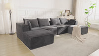 Garvee 137" Modular Sectional Sofa, Modern Cloud Sectional Couch with Deep Seat, L-Shape Boneless Couch with Chaise for Living Room Apartments, No Assembly Required (4 Seater + 2 Ottoman), Grey