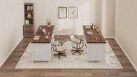 Garvee Farmhouse Executive Office Desk 60" with Charging Station, Power Outlets & USB Ports – File Cabinet & Drawers – Wooden Computer Writing Desk for Home Workspace – Brown and White (AB Box)