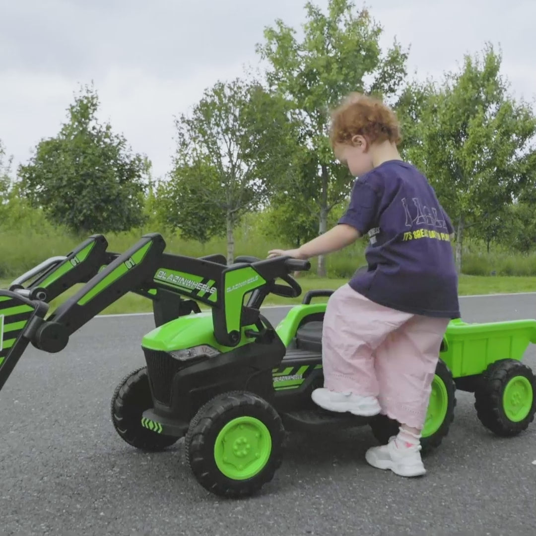 Garvee Ride - P Series: 12V 3 in 1 Ride on Excavator & Tractor with Detachable Trailer, Ride on Car Toy with Remote Control, Digger, LED Lights, Music, Kids Electric Vehicles for Boys Girls, Yellow