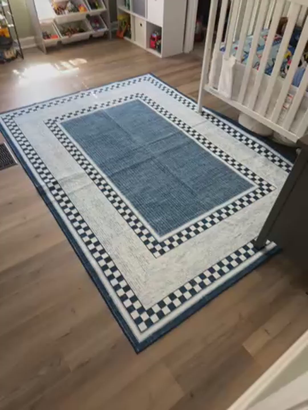 Garvee Area Rug 8x10, No Slip Washable Checkered Pattern Rug for Living Room Bedroom Dining Room, Blue, Low-Pile Design, Durable Pearl Velour