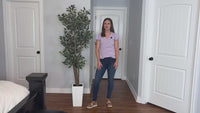 Garvee 6ft Artificial Ficus Tree, Tall Faux Floor Plant with White Tall Planter, Indoor Fake Plants with 4 Natural Trunks & White-Edged Leaves, Faux Greenery Tree for Home Garden Decor