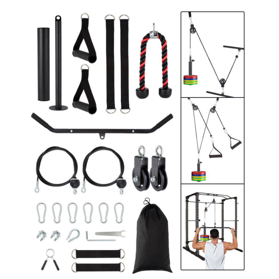 GARVEE Home Gym All in One, 2200LBS Squat Rack Power Cage with Smith Bar, LAT Pull-Down, Cable Systems, Leg Hold-Down and More Attachments, Workout Equipment
