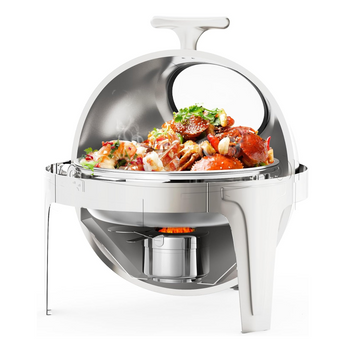 Garvee 6.3 Qt Round Roll Top Chafing Dish Buffet Set, Stainless Steel Food Warmer with Glass Window, Heat & Chill Chafer for Catering, Parties, Weddings & Banquets, Silver