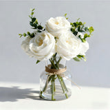 Garvee Artificial White Roses in Vase, Lifelike Faux Flowers Arrangement with Artificial Water, 13×10 Fake Flowers in Vase for Dining Table Centerpiece, Home & Restaurant Decor