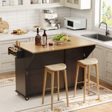 Garvee Spacious Rolling Kitchen Island Cart – 55" Wide Portable Prep Table – Collapsible Drop Leaf, Towel Rack, Spice Rack, Knife Holder, 10-Gallon Trash Can Storage – For Home Organization, Black - Black