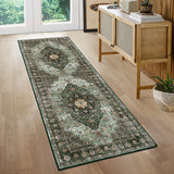 Garvee 2' × 6' Vintage Oriental Floral Runner Rug, Washable Non-Slip Low-Pile Soft Rug for Hallway, Kitchen, Bedroom & Entryway, Green - Green