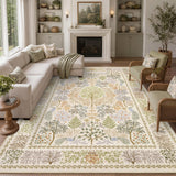 Garvee 8' x 10' Beige Camel Peacock Forest Botanical Area Rug, Washable Polyester Non-Slip Low-Pile Carpet for Living Room, Bedroom and Dining Room - Beige