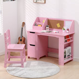 Garvee Pink Study Desk and Chair Set, Learning Desk for Kids - Features Bookshelf, Bulletin Board, Cabinets- Perfect for Children Ages 3-8