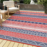 Garvee Outdoor Rug 6x9 for Patios Clearance,Waterproof Mat,Large Outside Carpet,Reversible Plastic Straw Camping Rugs,Porch,Deck,,Balcony,Backyard - Red/Navy Blue