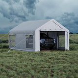 Garvee 12' × 20' Portable Garage, 200 GSM PE Carport Canopy with Reinforced Steel Frame, 2 Roll-Up Doors, 4 Mesh Windows, White - White