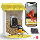 Garvee Smart Bird Feeder with 2.5k Camera & AI Recognition, Solar Powered, 67 Fl.Oz Capacity, Night Vision, App Alerts, Auto Capture Photos/Videos for Bird Watching, Squirrel Deterrent, Yellow - Yelllow