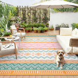 Garvee Reversible Outdoor Plastic Straw Rug - Waterproof, UV & Mark Resistant Patio Carpet, Easy Clean, Lightweight, 9x12ft, Four Colors: Yellow/Rose Red/Green/White - Yellow/Rose Red/Green/White